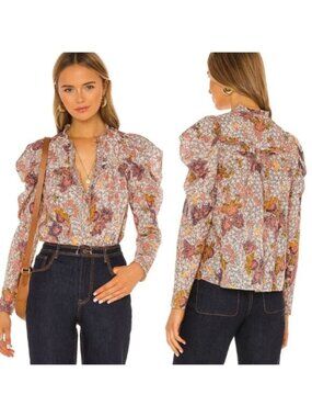 NEW Ulla Johnson Remy Boho Style Ruffle Details Puff Sleeves Top Pink Size: 0